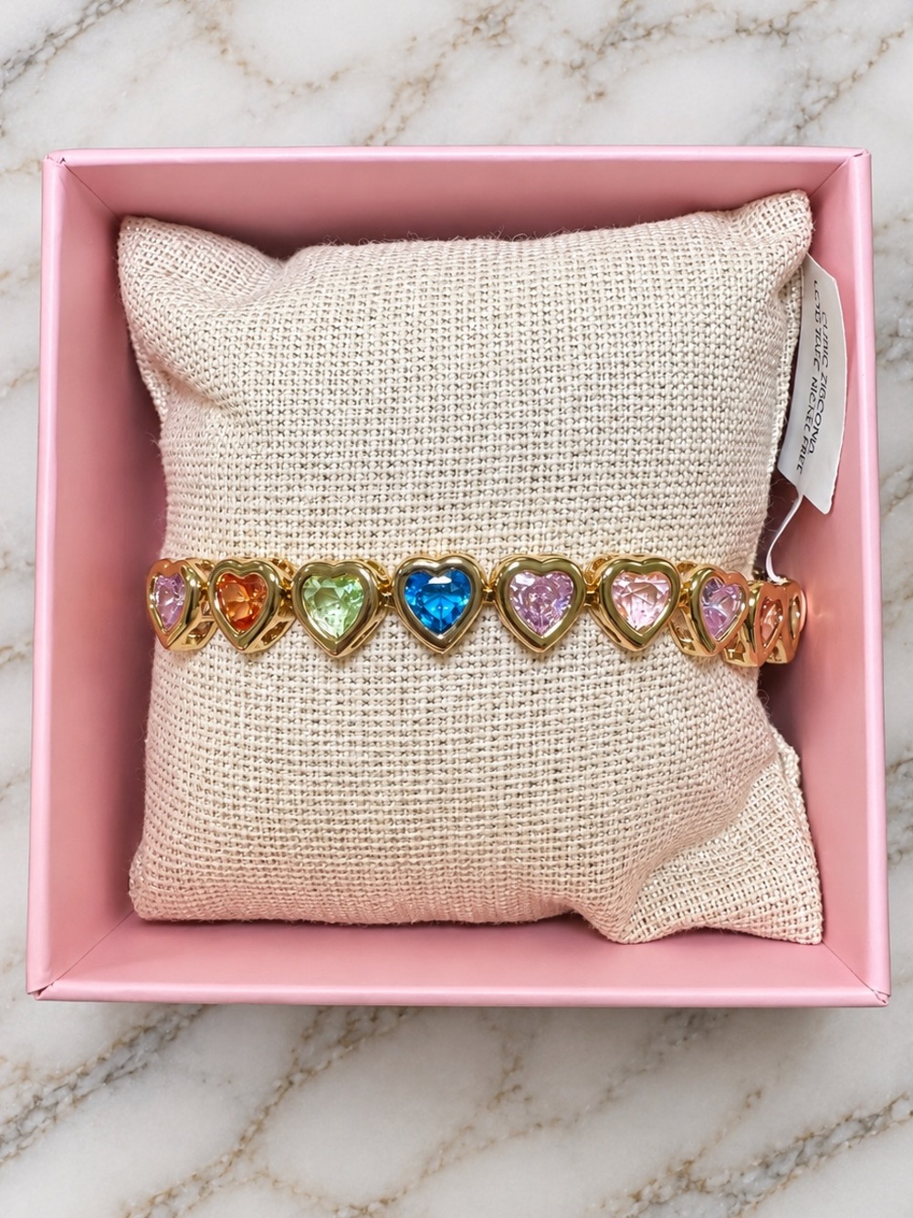 Heart Adjustable Bracelet with Multicolor Stones — Gold